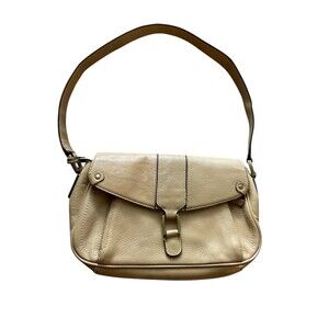 East 5th Beige Handbag Purse Shoulder Bag Silver Buckle‎ Accents Genuine Leather